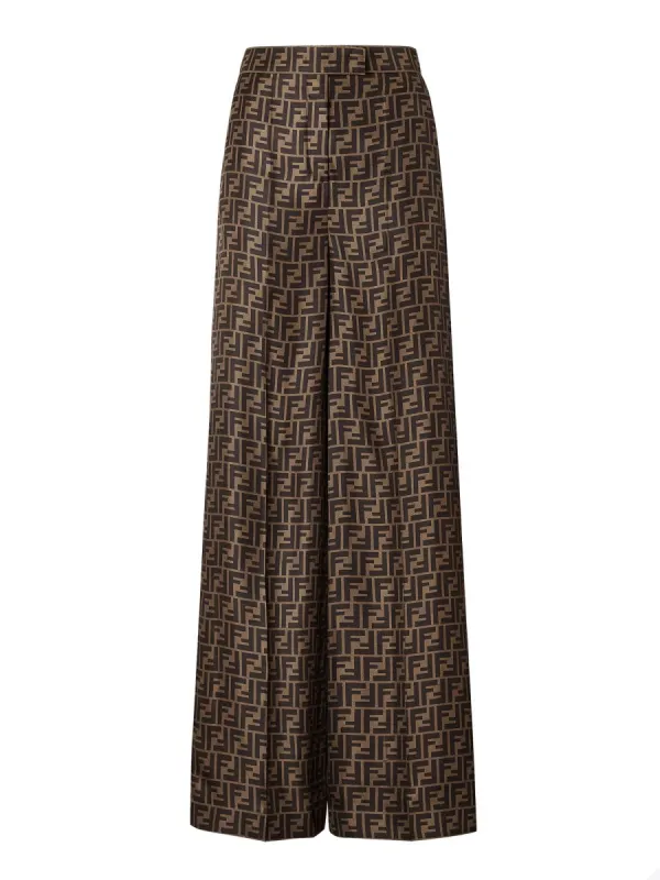 Silk Twill Trousers Brown made by Fendi