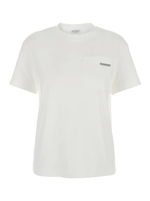 Crew Neck T-Shirt White Cotton made by Brunello Cucinelli