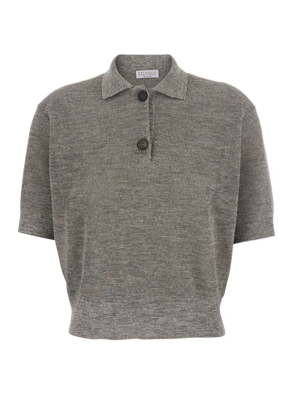 Polo Shirt Grey Linen-Blend made by Brunello Cucinelli