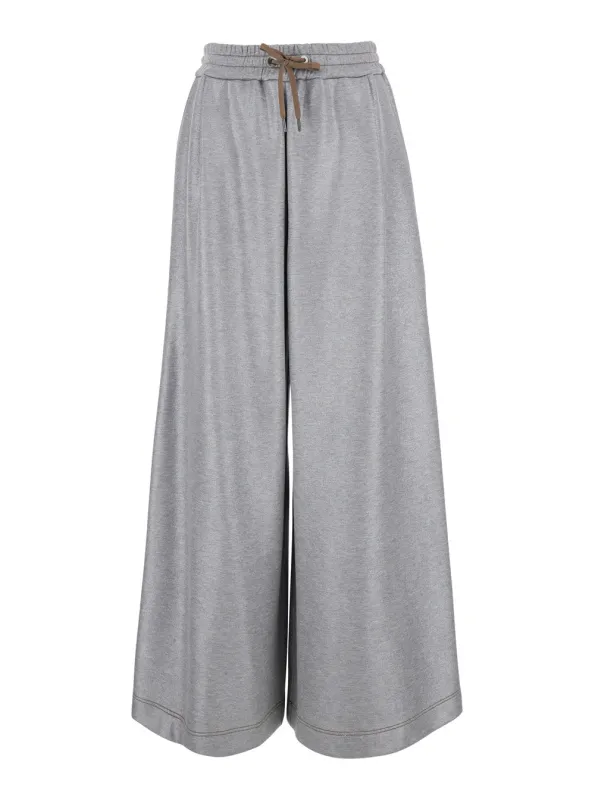 Trousers Wide-Leg Elastic Drawstring Grey made by Brunello Cucinelli