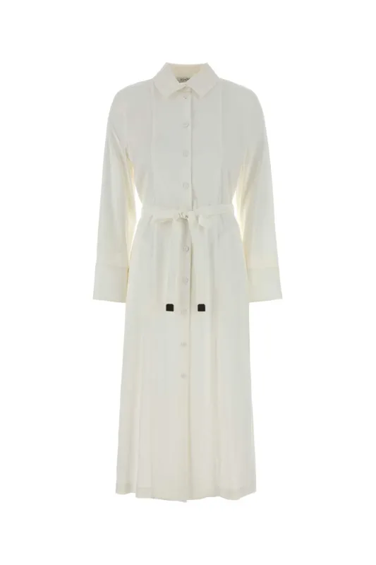 WHITE STRETCH LINEN BLEND NORDICA SHIRT DRESS made by MaxMara