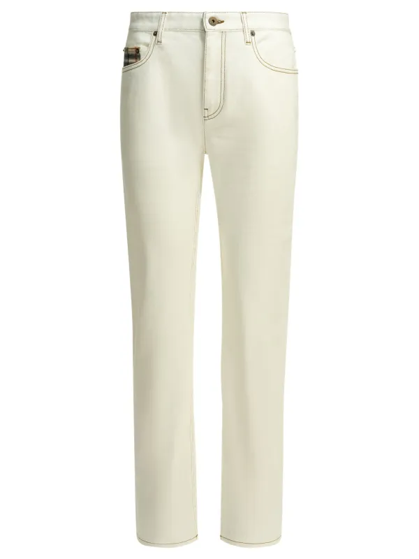 DALIA CHECK WHITE COTTON ELASTANE STRAIGHT LEG JEANS made by Burberry