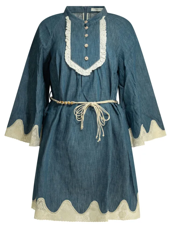 AWAKEN BLUE COTTON SHORT DRESS made by Zimmermann
