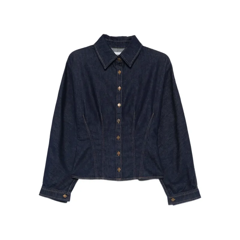 Blue Button Fastening Shirt with Point Collar made by Agolde