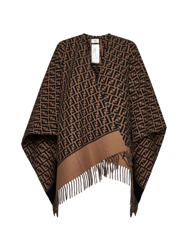 Brown Wool and Cashmere Poncho made by Fendi
