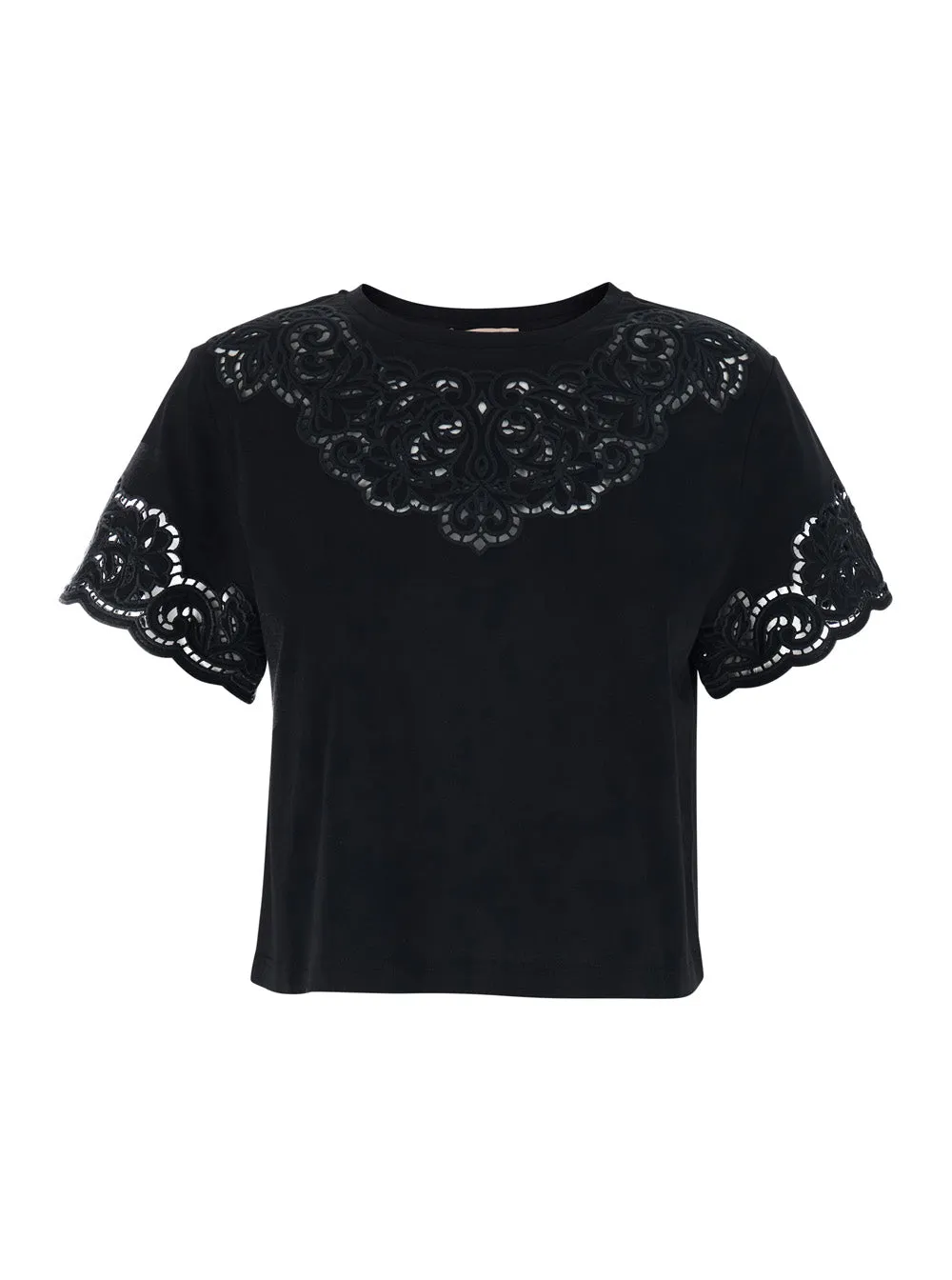 T-shirt with Lace Details, Black Cotton sold by Lord & Taylor