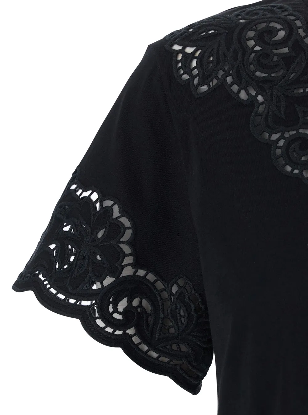 T-shirt with Lace Details, Black Cotton sold by Lord & Taylor product image thumbnail 3