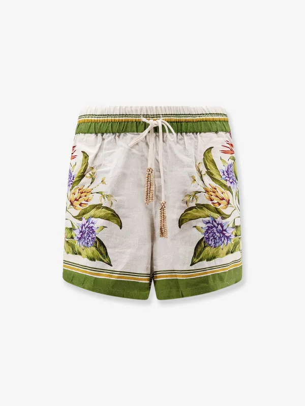 Shorts Tropical Print Linen-Blend Green made by FARM Rio