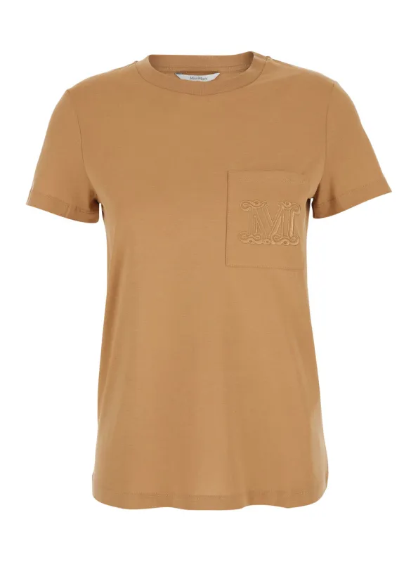 Beige Crewneck T-Shirt with Front Pocket made by MaxMara