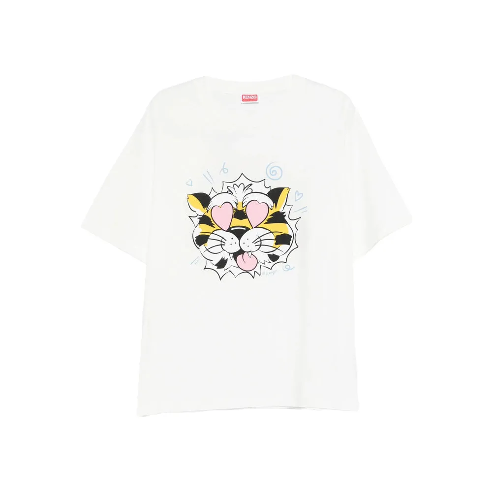 White Tiger Print Crew Neck T-Shirt sold by Lord & Taylor