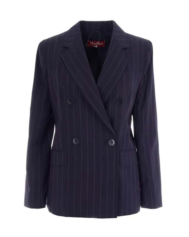 Double-Breasted Pinstripe Blazer Blue made by MaxMara