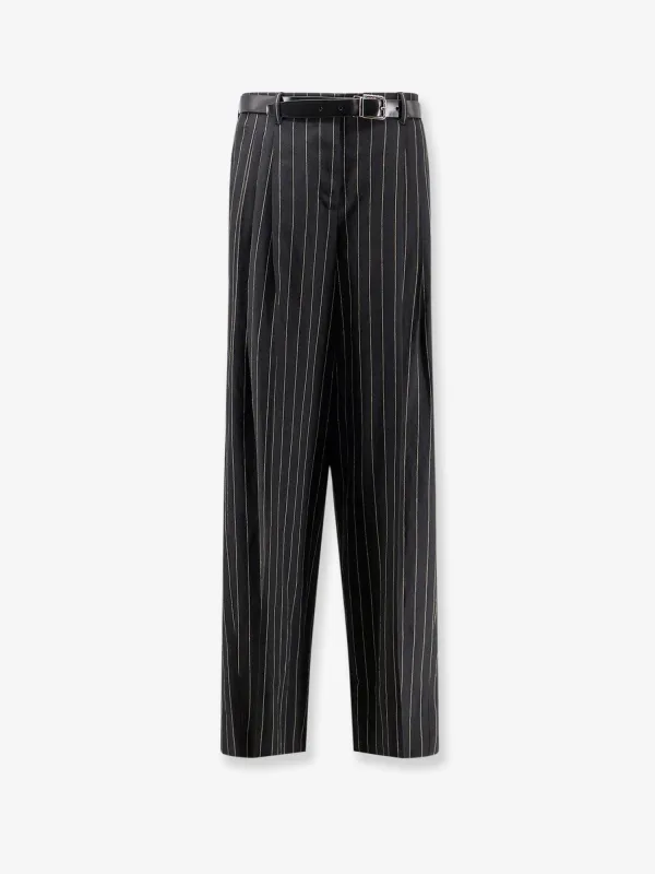 Trousers Wool-Linen Pinstripe Black made by Dolce & Gabanna
