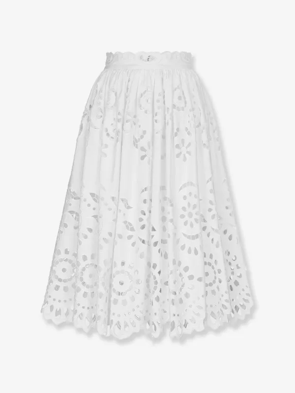 Midi Skirt Cut-Out Cotton White made by Dolce & Gabanna