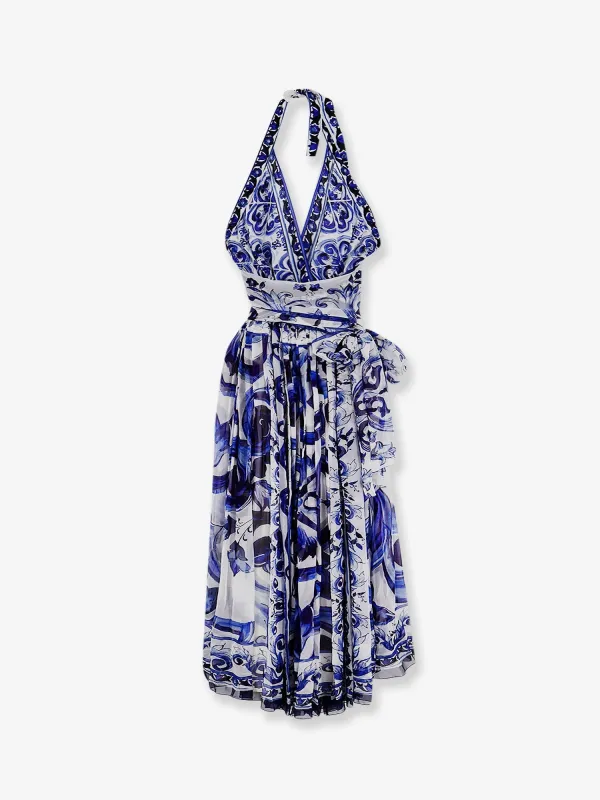 Silk Long Dress with Maiolica Print made by Dolce & Gabanna