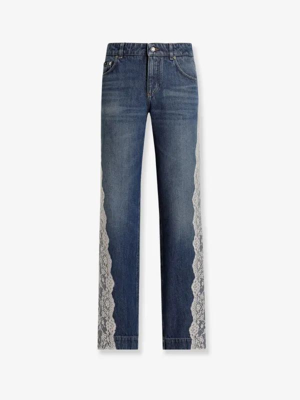 Denim Jeans with Lace Trim - Blue made by Dolce & Gabanna