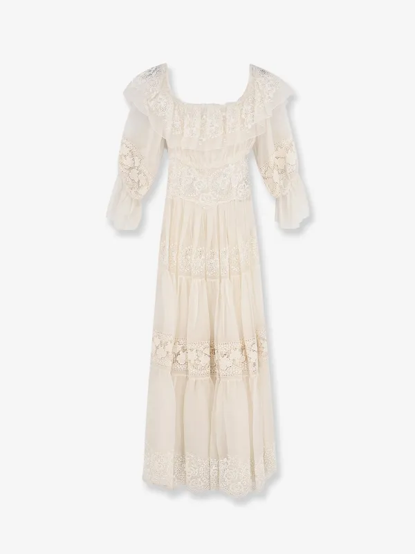 Silk-Blend Dress White with Floral Embroidery made by Dolce & Gabanna
