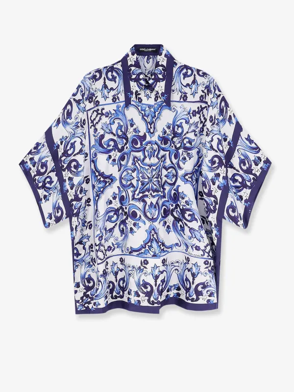 Silk Shirt Maiolica Print Blue made by Dolce & Gabanna