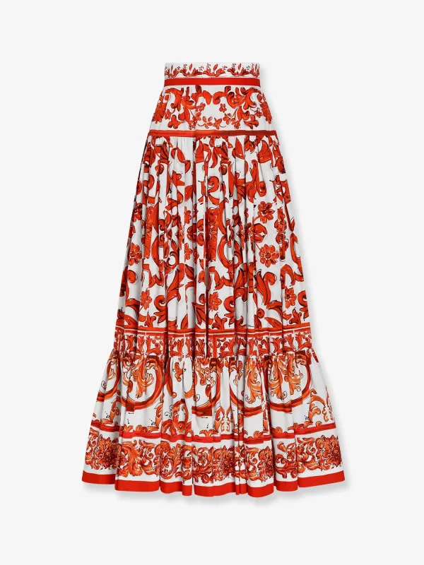 Skirt Maiolica Print Orange made by Dolce & Gabanna