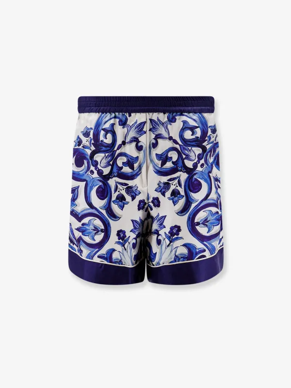 Silk Shorts Maiolica Print Blue made by Dolce & Gabanna