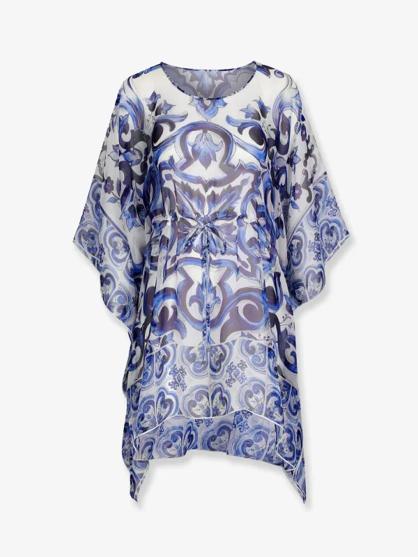 Kaftan Chiffon Maiolica Print Blue made by Dolce & Gabanna