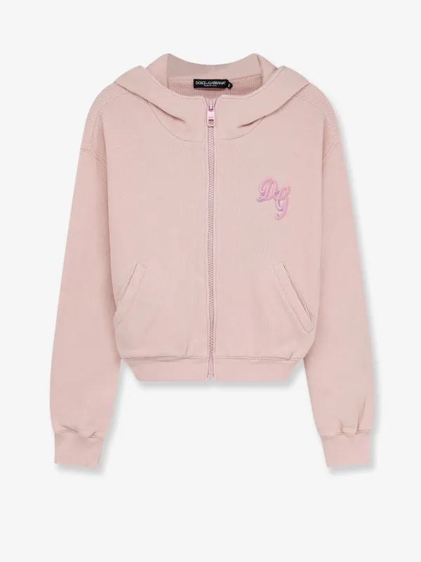 Cotton Sweatshirt Embroidered Logo Pink made by Dolce & Gabanna