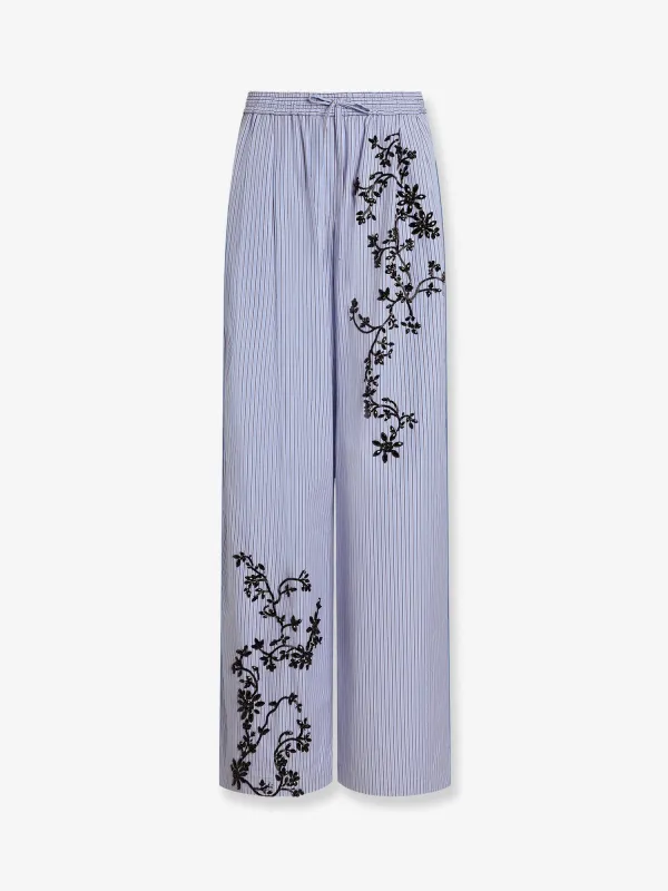Trousers, Embroidered Cotton-Silk, Blue made by Dolce & Gabanna