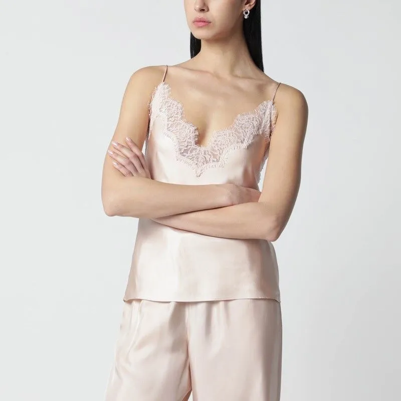 LIGHT PINK SILK TANK TOP WITH LACE sold by Lord & Taylor
