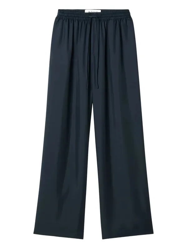 NAVY SILK TROUSERS, WIDE LEG made by Rohe