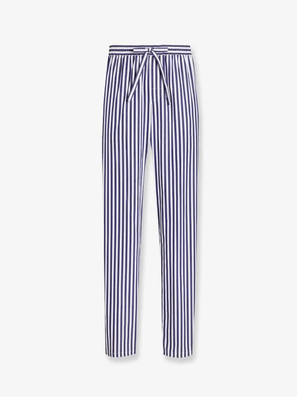 Trousers Striped Cotton-Silk Blue made by Dolce & Gabanna