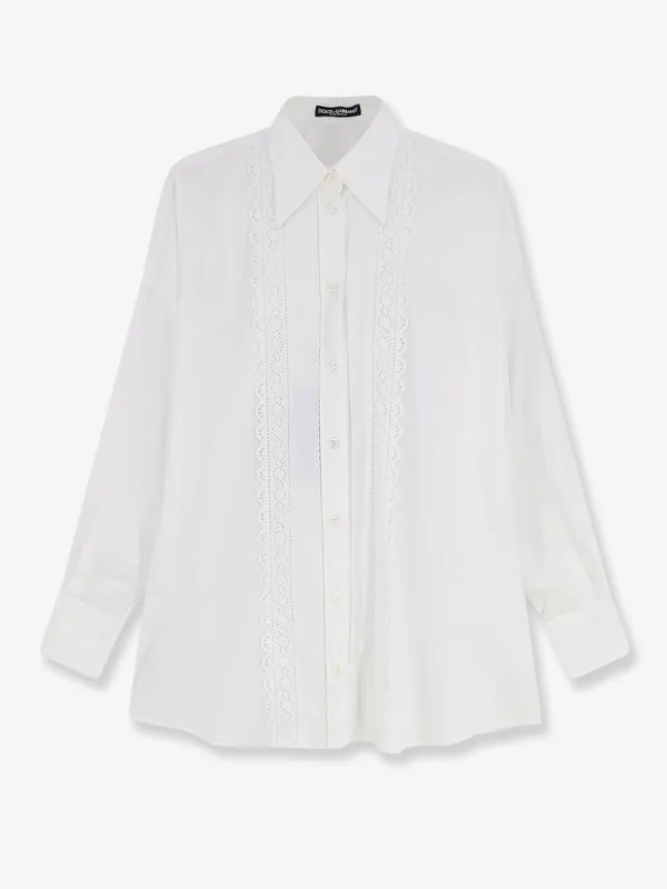 Oversize Cotton Shirt with Lace Trim made by Dolce & Gabanna