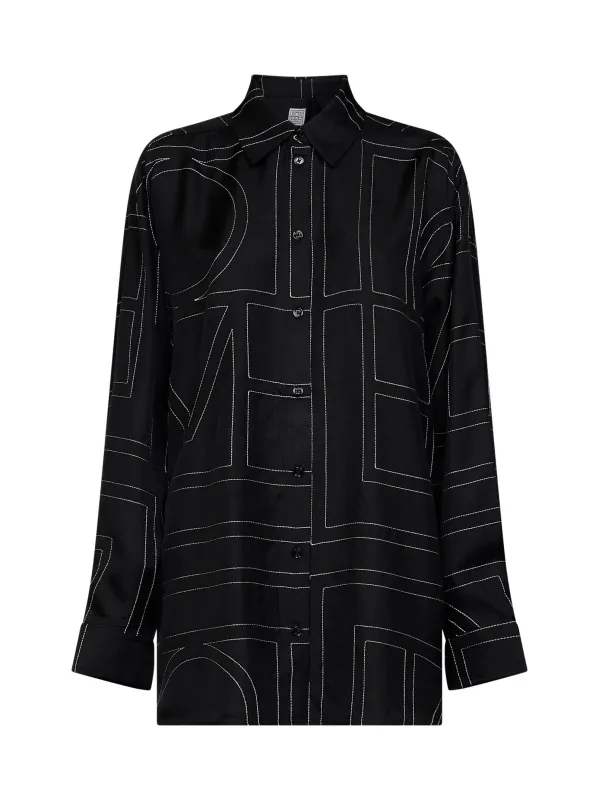 Shirt Monogram Silk Black made by Toteme