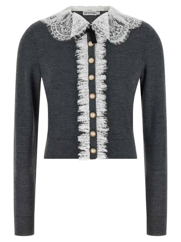 'Grey Lace Collar Knit' cardigan made by Self-Portrait
