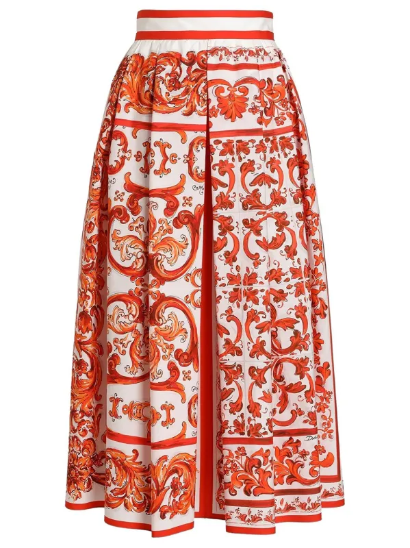 MAJOLICA-PRINT POPLIN PLEATED SKIRT made by Dolce & Gabanna