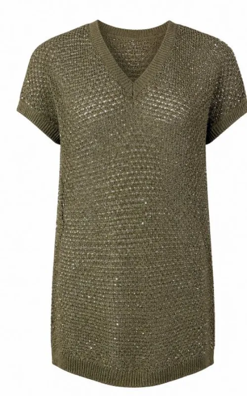 OLIVE GREEN OPEN KNIT POLO made by Fabiana Filippi
