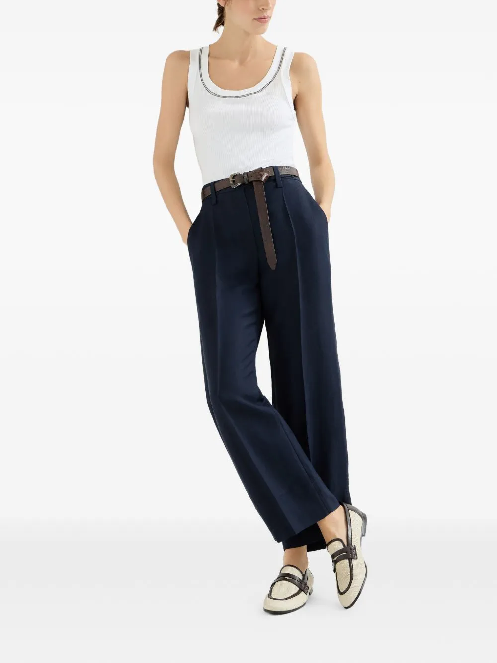 BLUE TWILL REGULAR FIT TROUSERS sold by Lord & Taylor product image thumbnail 5