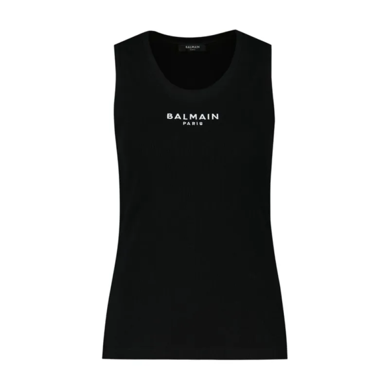 PARIS EMB JERSEY TANK TOP - - COTTON - BLACK made by Balmain