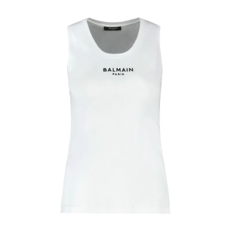 PARIS EMB JERSEY TANK TOP - - COTTON - WHITE made by Balmain