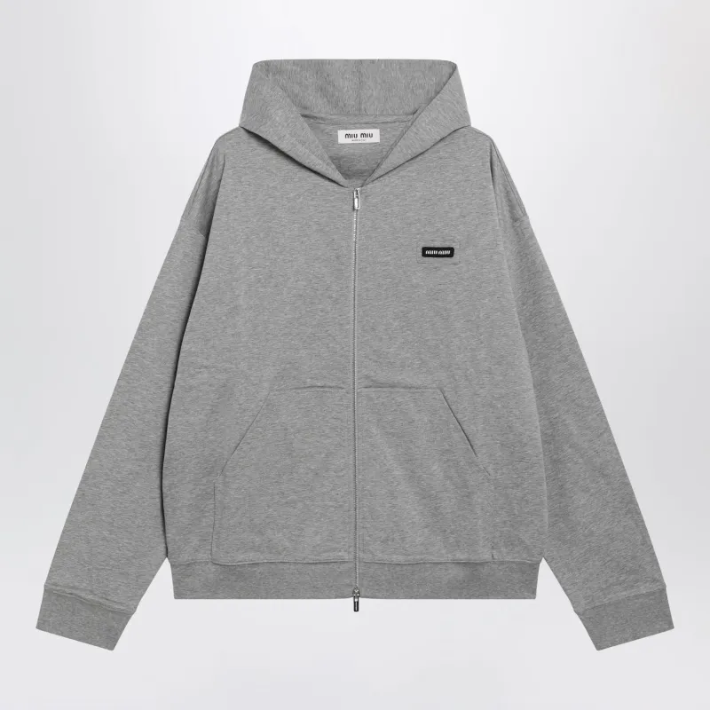 GREY COTTON ZIPUP SWEATSHIRT made by Miu Miu