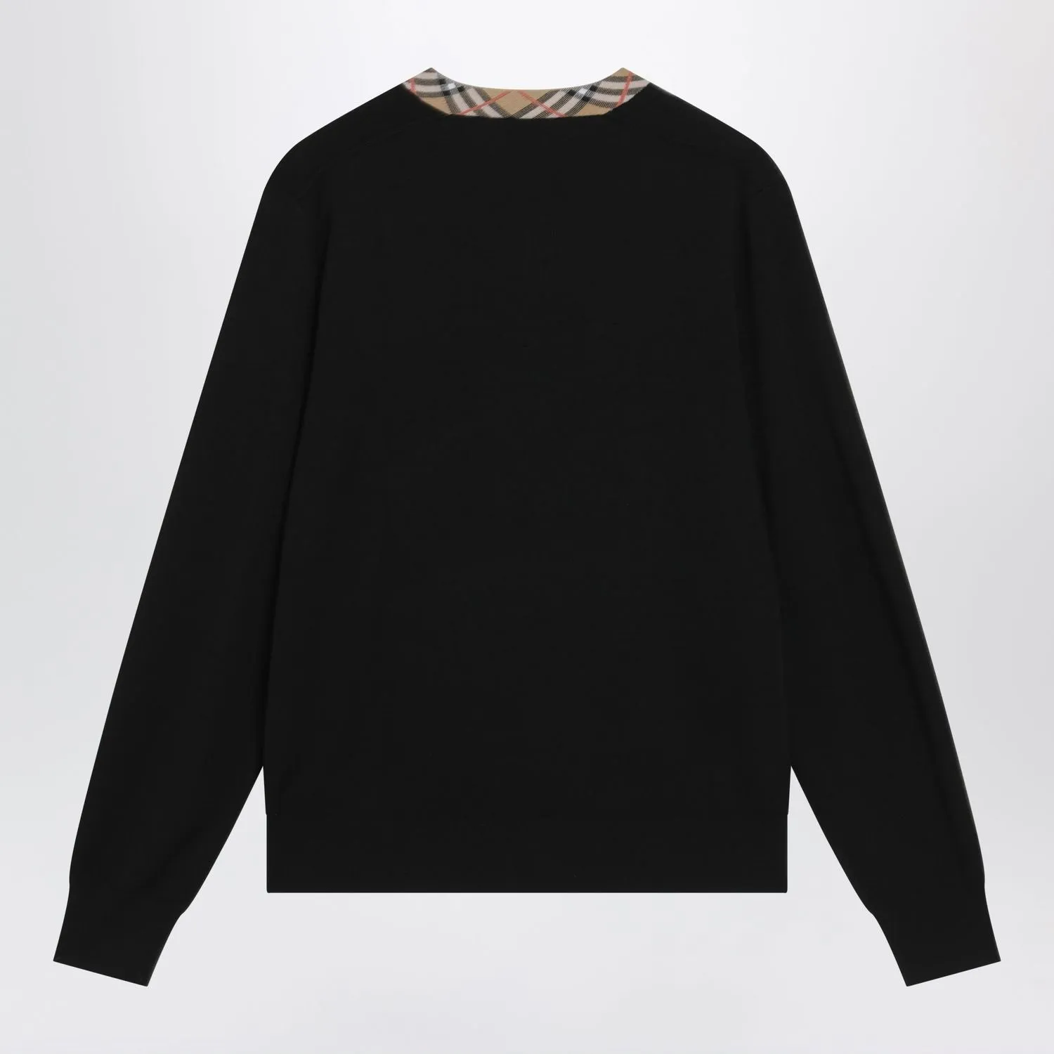 BLACK WOOL SWEATER WITH CHECK MOTIF NECKLINE sold by Lord & Taylor product image thumbnail 2