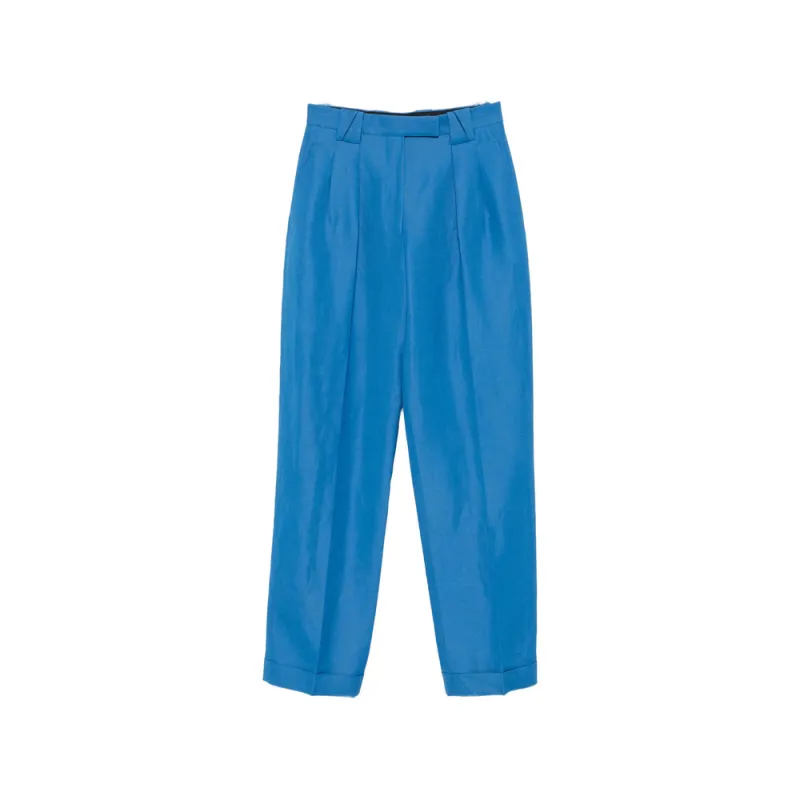 Straight Trousers Blue Linen-Wool made by Versace