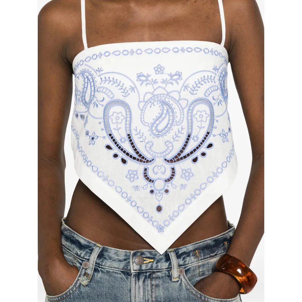 Tank Top Linen-Cotton White/Blue sold by Lord & Taylor product image thumbnail 3