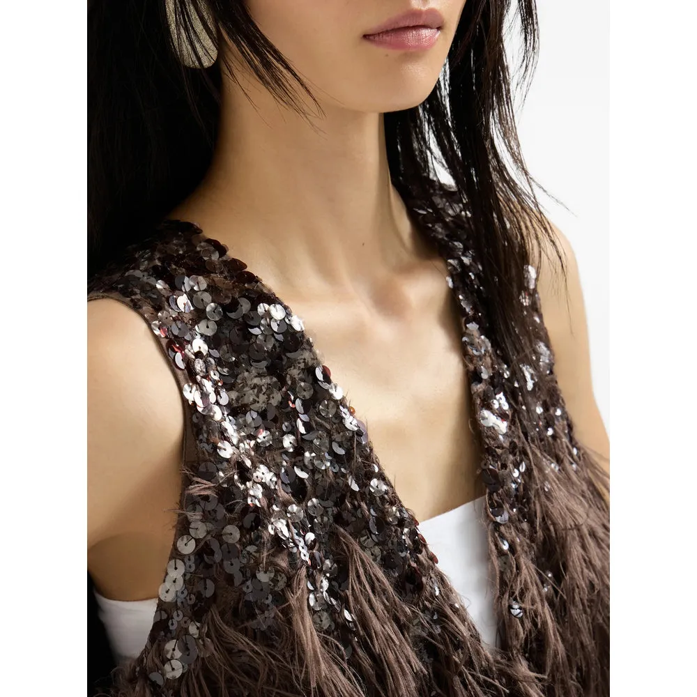 Waistcoat V-Neck with Sequin Embellishment — Brown sold by Lord & Taylor product image thumbnail 3