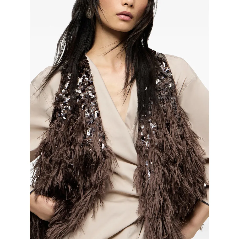 Waistcoat V-Neck with Sequin Embellishment — Brown sold by Lord & Taylor product image thumbnail 5
