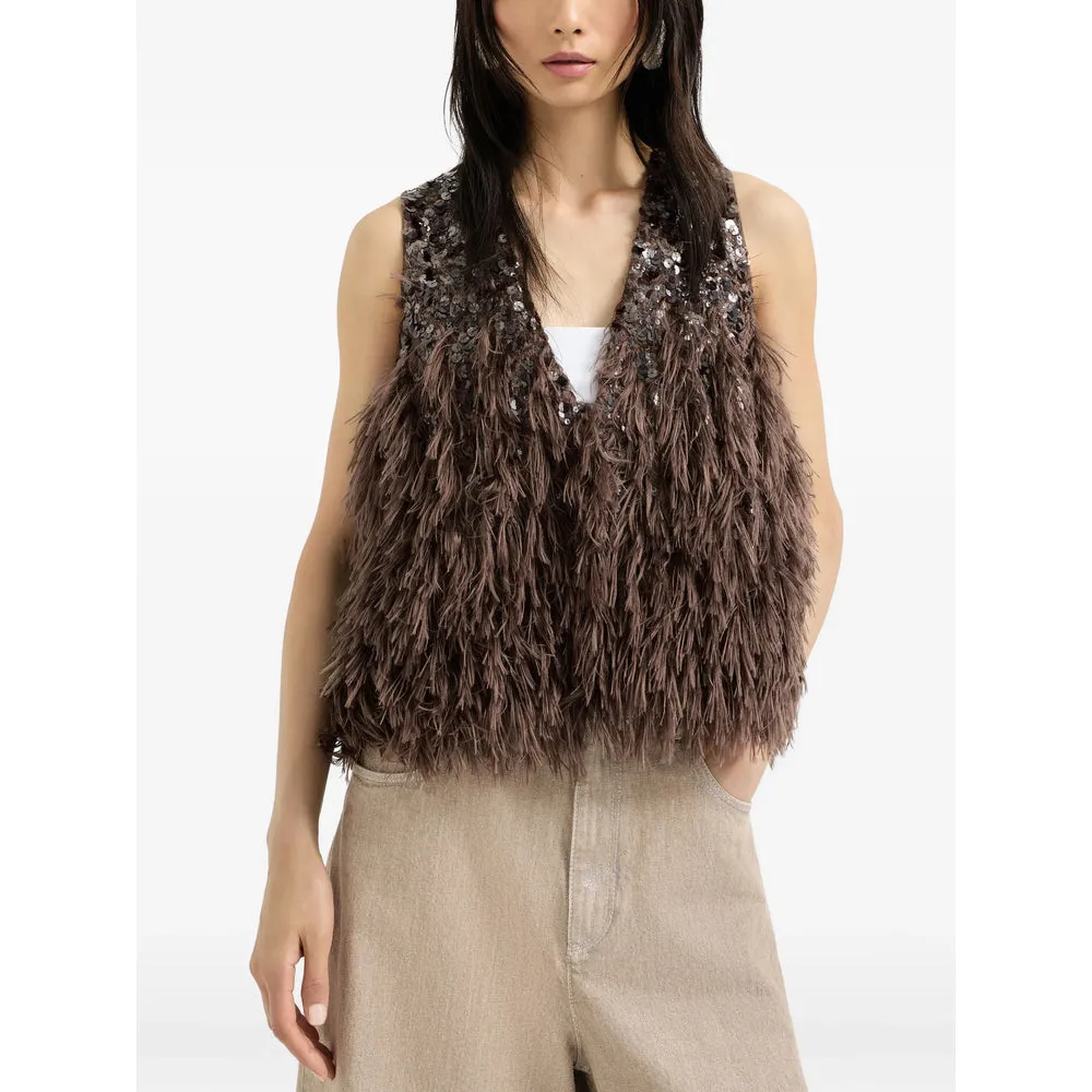 Waistcoat V-Neck with Sequin Embellishment — Brown sold by Lord & Taylor product image thumbnail 2