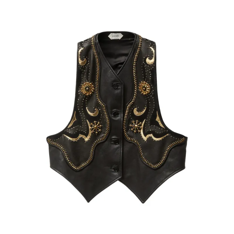 Leather Waistcoat Black made by Versace