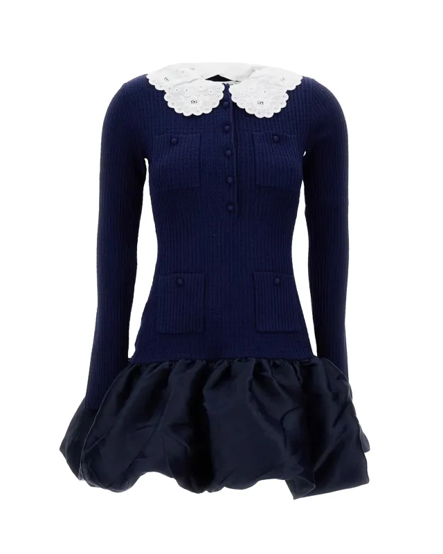 Mini Dress Balloon Skirt Navy made by Self-Portrait
