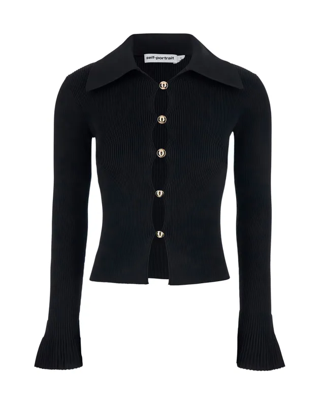 Cardigan with Gold Buttons, Black made by Self-Portrait
