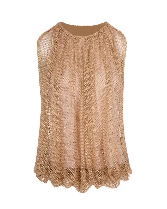 Mesh Top with Crystals Camel made by Sportmax