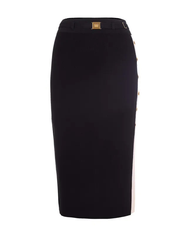 Skirt Knitted Midi With Viscose Bands Black/Butter made by Elisabetta Franchi