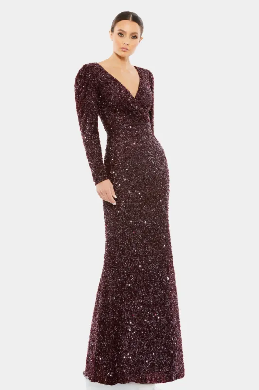 Sequined Wrap Over Puff Long Sleeve Gown sold by Lord & Taylor